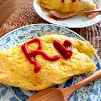 オムライス💚(ササミ、玉ねぎ、人参、トマト、菜花、きのこ、チーズ)