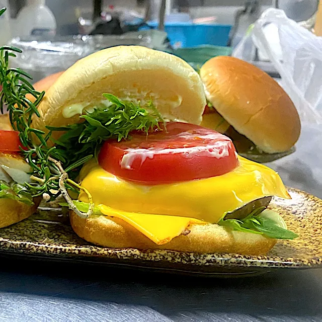 チェダーチーズ大豆ミートハンバーガー🍔賄いです♪|shikaさん