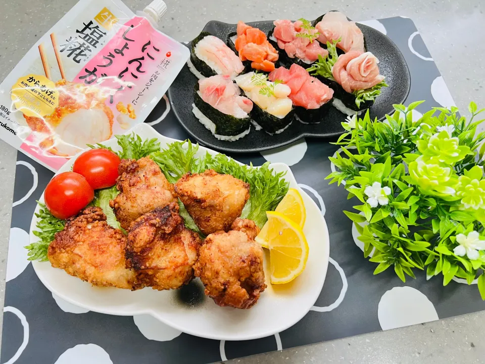 「塩唐揚げ＆にぎり軍艦」|バシュランさん