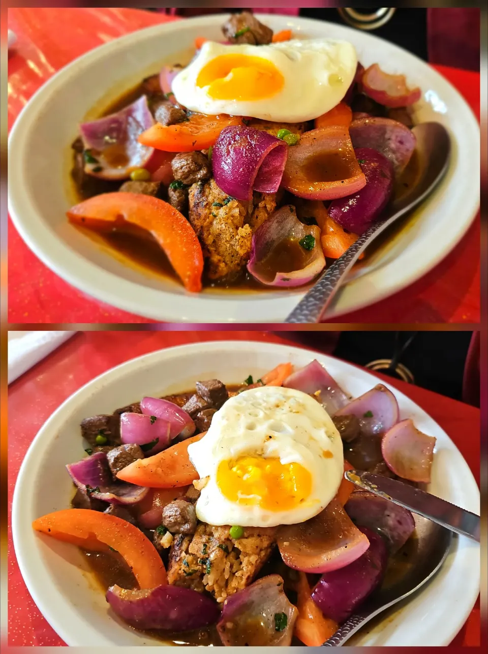 🇵🇪My birthday in a Peruvian restaurant
              🎂🎉TACU TACU🎉🎂
Beef tenderloin, rice, beans, chickpeas, chili pepperand red onions, egg, tomatoes, and fried plantains|KWAII69さん
