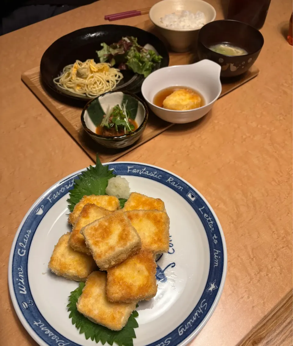 お豆腐のフライ、サバ味噌煮、カボチャの味噌汁、スパサラ|ゆき☕✨さん
