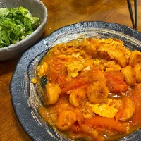 トマトエビチリのお夕飯|さんだーさん