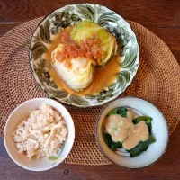 ロール白菜と、ほうれん草とわかめサラダゴマだれ|kazさん