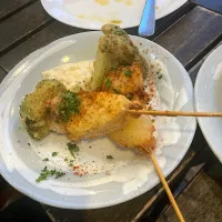 今日の晩ご飯@「BAR DUFI」さん⑤  タコとじゃがいもとブロッコリーの揚げ串