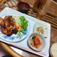 パパ作、ジンジャーエール🫚漬け生姜焼き定食です✨😊私のより美味しかったです😊