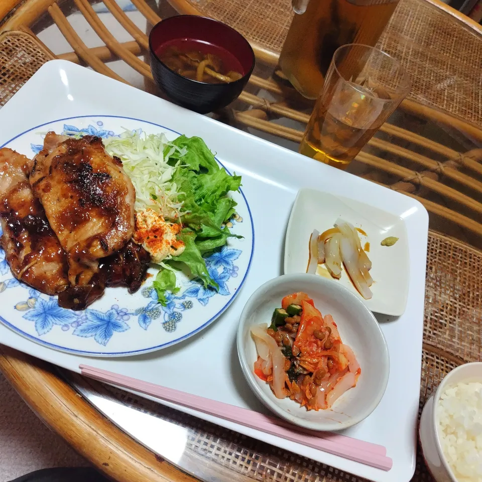 パパ作、ジンジャーエール🫚漬け生姜焼き定食です✨😊私のより美味しかったです😊|rikako♪。.:＊さん
