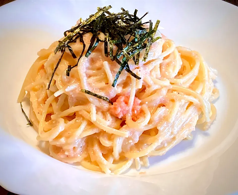 今日の麺好きランチは久しぶりに                           混ぜるだけ「辛子明太子クリーム調スパ」|mottoさん