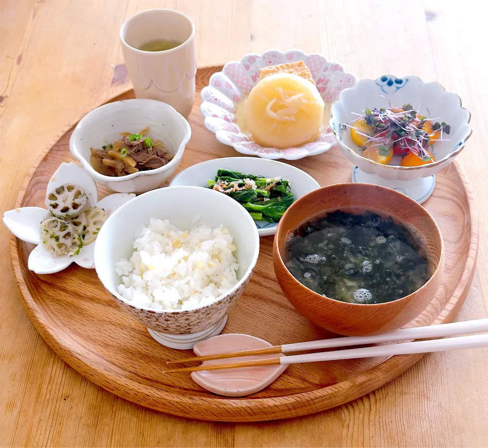 のらぼう菜のおひたしと残り物ご飯|＊Aloha＊さん