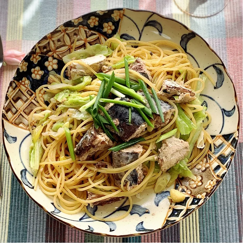 サバ缶だし和風パスタ|アスママさん