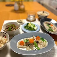 鶏のクリーム煮の晩ごはん|むぎこさん