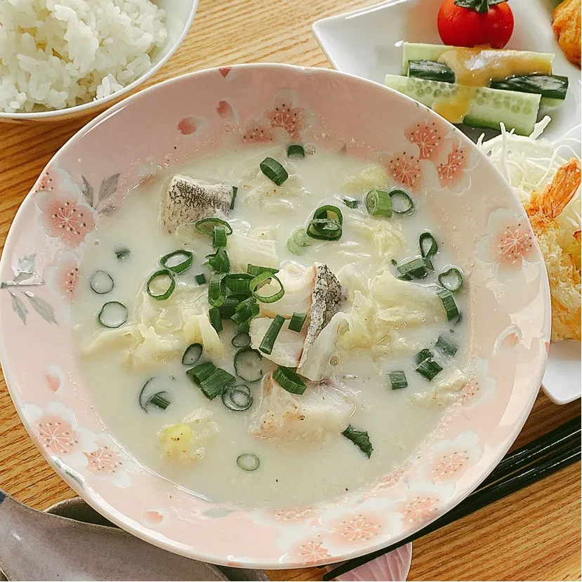 たらと白菜の豆乳だしスープ|アスママさん