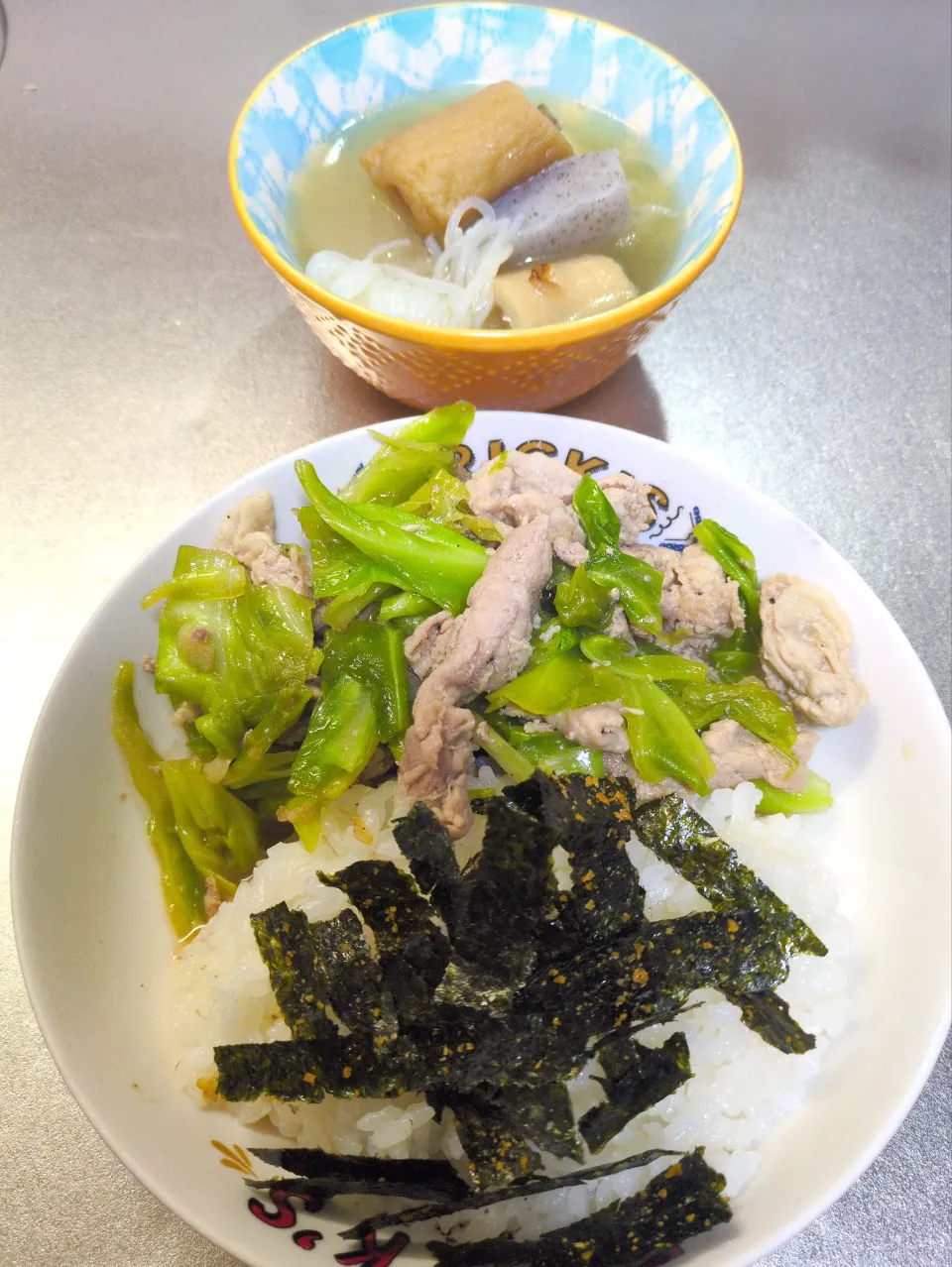キャベツと豚肉のガリバタ炒め＆おでん|Riapple🍎さん