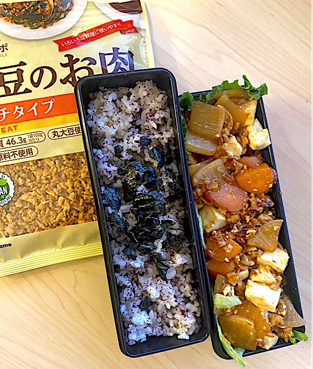 明日の昼飯シリーズ、おかず一品、大豆のお肉、ごめんなさい、麻婆豆腐おかずのつもりが、領域展開しすぎてわけわからん仕上がりに、麻婆豆腐にならず、明日とりあえずのお弁当おかずに😆|masaさん