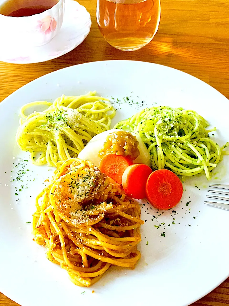 パスタ三種🍝スパイスカレーパスタ🍛小松菜ジェノベーゼ🥬ふきのとうジェノベーゼ^ - ^|HAMI69さん