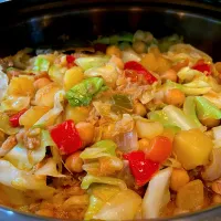 Holy Thursday “Bacalao” vegetable stew salted cod fish with potato, red capsicum, cabbage, chick peas, onions, garlic, bay leaf, olive oil and black pepper.|Ahnneさん