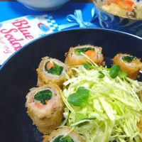 肉巻きフライ〜次男お泊りの夕飯「ライトブルー桜2026」💙