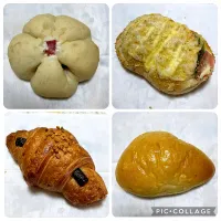 桜あんぱん、大葉ハムロール、クロワッサンショコラ、クリームパン　@ひな|こいちさん