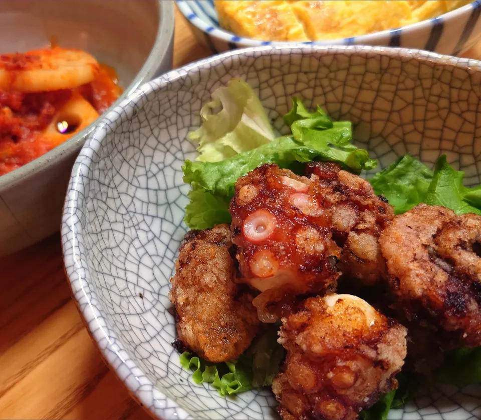 タコの唐揚げと蓮根のトマト煮|なつさん
