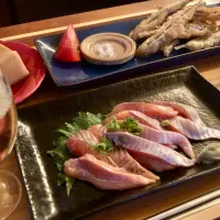 銀鮭の刺身、きびなごの天ぷら|マユマユさん
