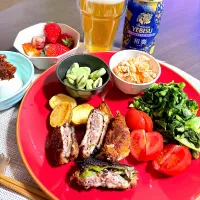 4/5晩酌：椎茸とピーマンの肉詰めフライ|ななみんさん
