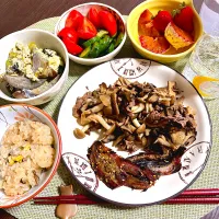 4/6晩ご飯：ししゃも味醂・きのこのバターソテー(牛肉入り)|ななみんさん