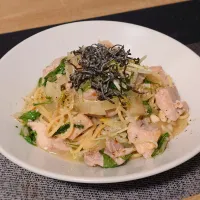 鶏胸肉と水菜の塩昆布和え ワンパンパスタ|原田智基さん