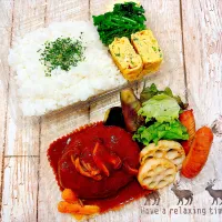 👨🏻‍🦳昼【父弁：デミグラス煮込みハンバーグ】🐮🐷|Laniさん