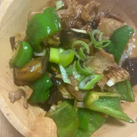 ピーマンの主張が強めの肉茄子味噌丼|みゆさん
