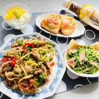 「青椒肉絲丼＆納豆油揚げ焼き」|バシュランさん