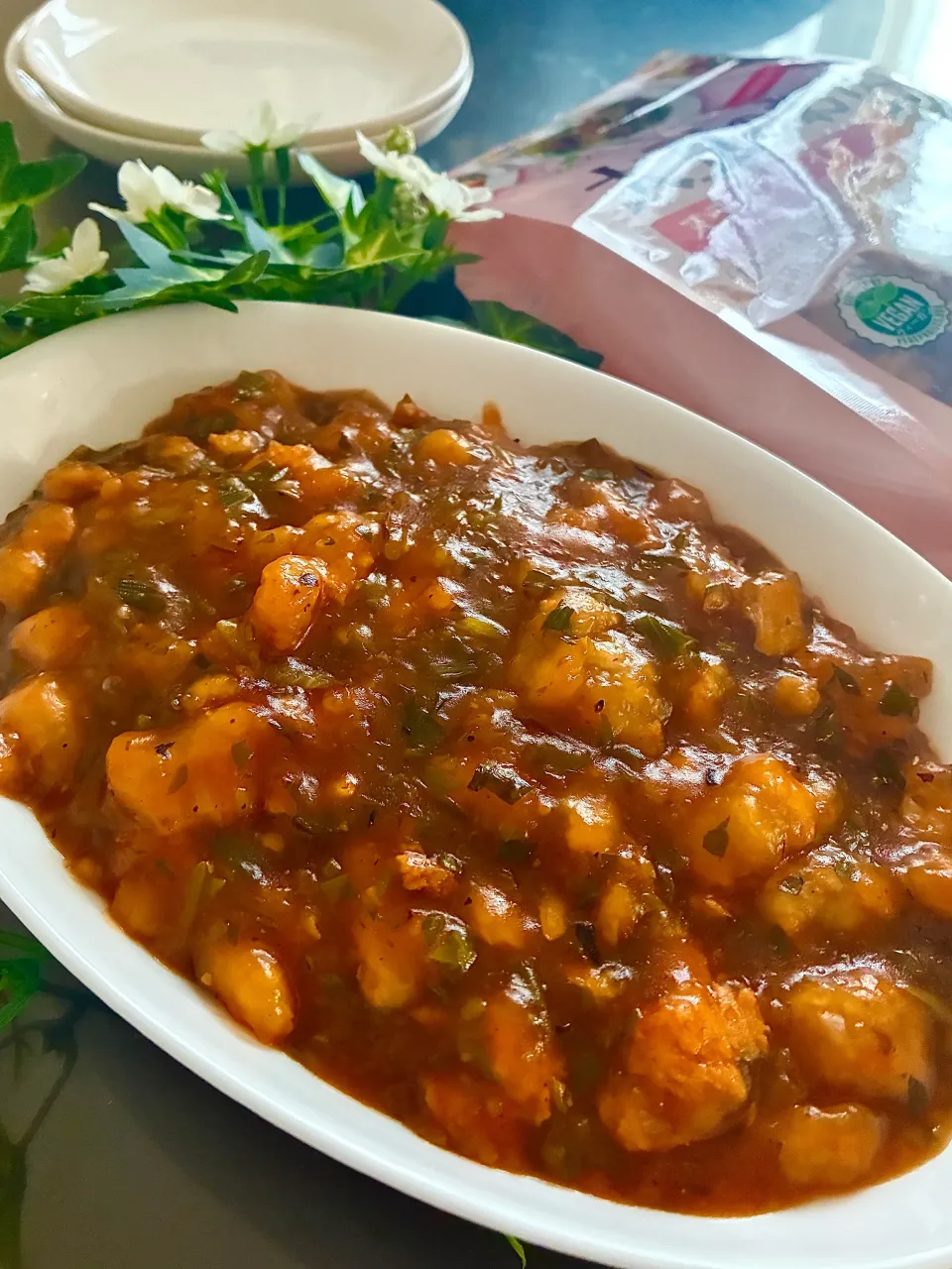 ソイチリ（大豆のお肉でエビチリ風🦐）|あやめもちもちさん