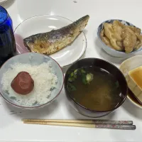 晩御飯☆冷奴☆鯖☆中華炒め（揚げなす・れんこん・鶏もも）☆インスタントみそ汁。|Saharaさん
