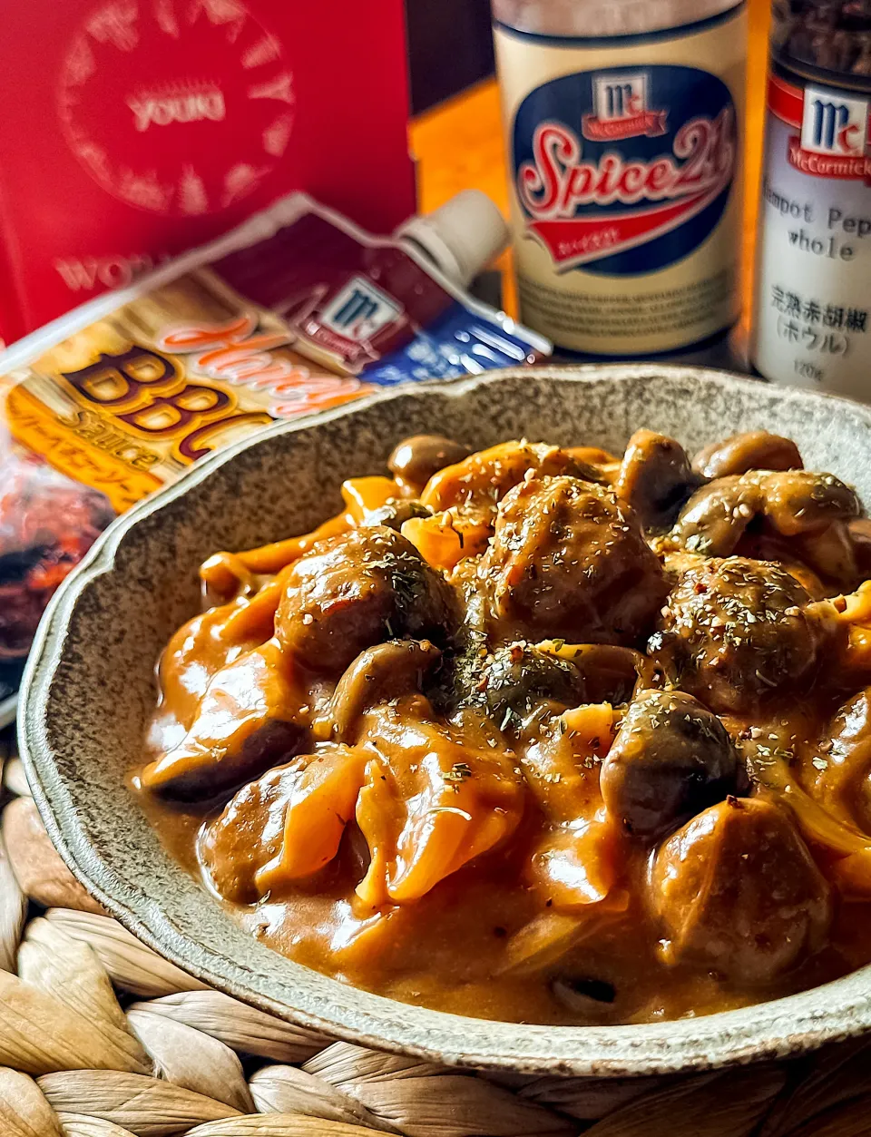 🍯きのこと肉団子のハニバべクリーム煮🍯|にゃんぺこさん