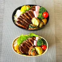 追加で旦那と娘のステーキ弁当|kazuさん
