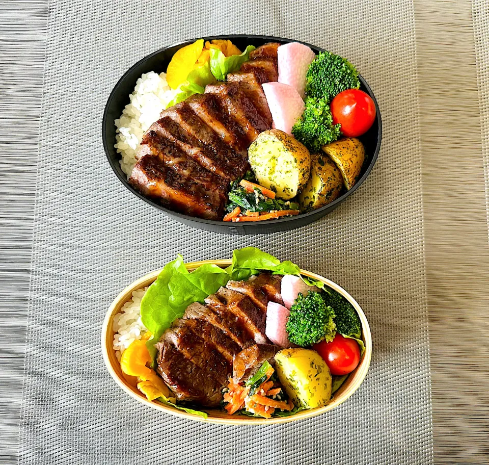 追加で旦那と娘のステーキ弁当|kazuさん