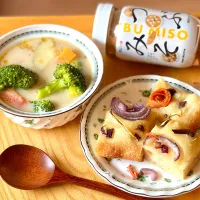 お庭のフォカッチャに合わせて🌿温野菜の和風クリームスープ|アッコ✨さん