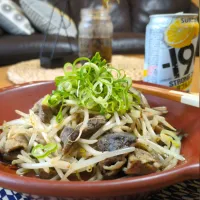 鶏炭火焼きともやしのﾎﾟﾝ酢炒め