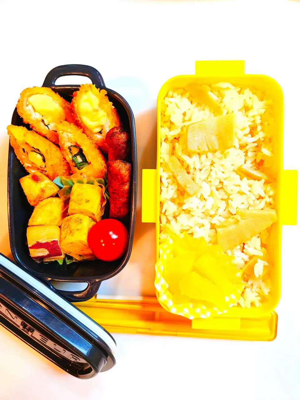 筍ごはんと大葉チーズチキンカツ弁当|ぽちゃこさん