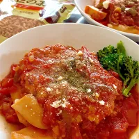 にゃんぺこさんの料理 🥘大豆のお肉のお豆腐ハンバーグ～トマトソース煮込み～🥘|あやめもちもちさん