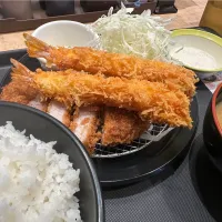 大麦豚厚切りリブロースかつ&海老フライ、豚汁セット|buhizouさん