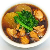 【柔らかしみしみ🎯】鶏大根そばに菜の花を添えて🌸|Falco*さん