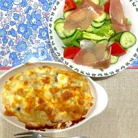 海老グラタンとサラダ|おしゃべり献立さん