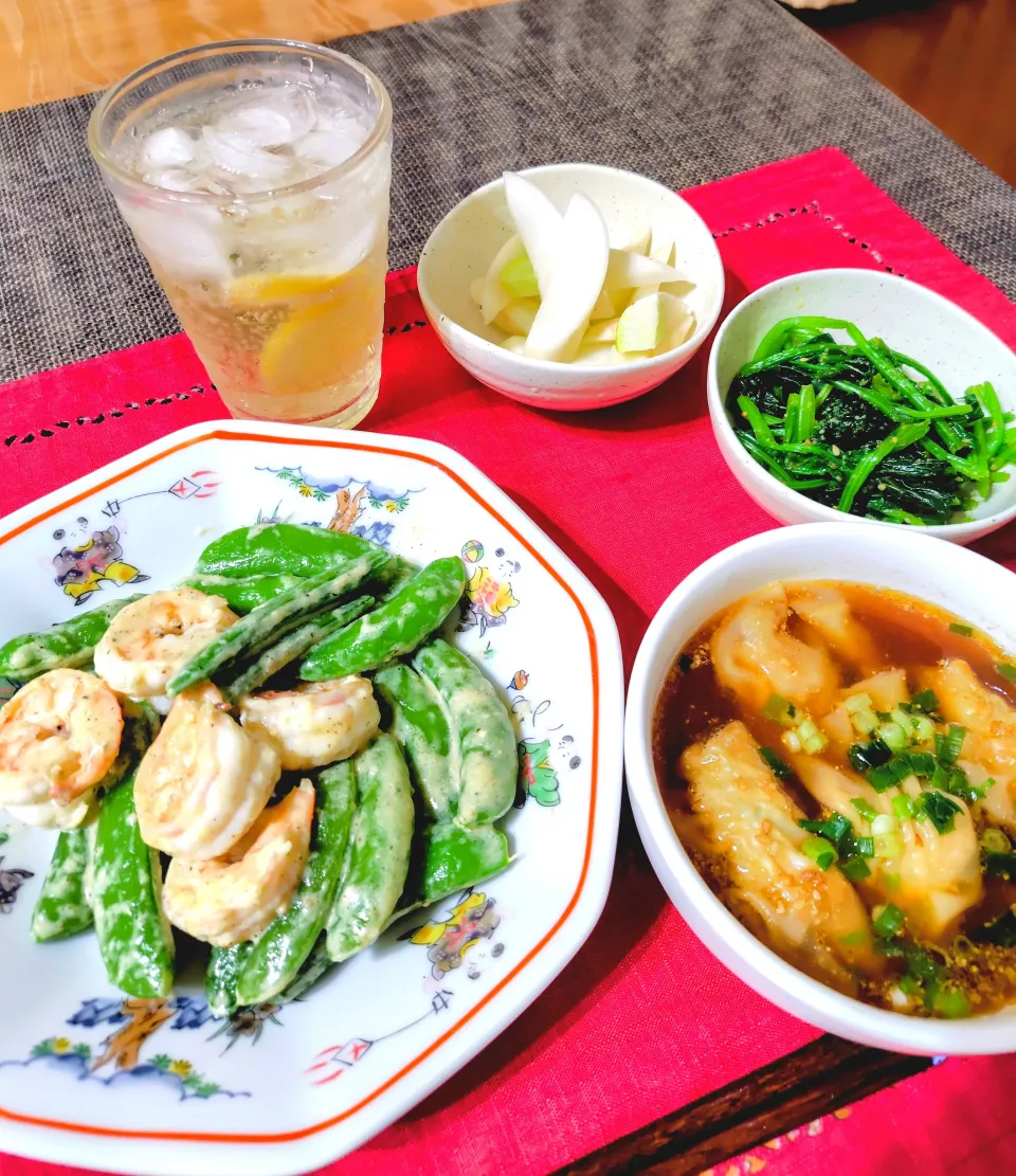 【主菜】スナップエンドウと海老のマヨ炒め|シュビラさん