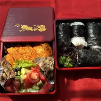 あるもんでお弁当❣️桜が散りかけだけど綺麗です😍