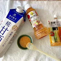 糀甘酒➕発酵ディップソースバーニャカウダ風➕人参ドレッシングを合わせてサラダにかけます。|さくたえさん