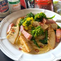 菜の花と筍のペペロンチーノ| とんちんさん