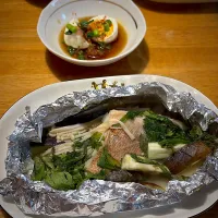 赤魚の白だしバターホイル焼きと、半熟たまごのおかかねぎだれ|もえさん