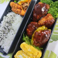 椎茸🍄‍🟫の肉詰めとピーマン🫑の肉詰めお弁当です✨