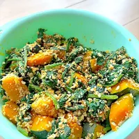 ほうれん草かぼちゃカシューナッツ胡麻和え|あーさん