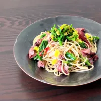 アッチさんの料理 ホタルイカと菜の花のパスタ|うさかめさん