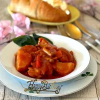 めんちゃんさんの料理 今夜はチキンのトマト煮andおはぎでお誕生日おめでとうございます🎂🎉